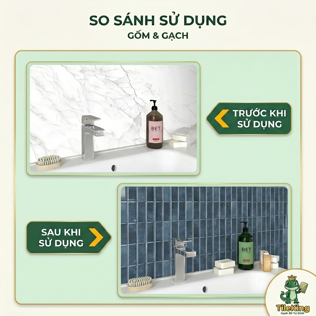 So sánh trước sau dán gạch 3D TileKing