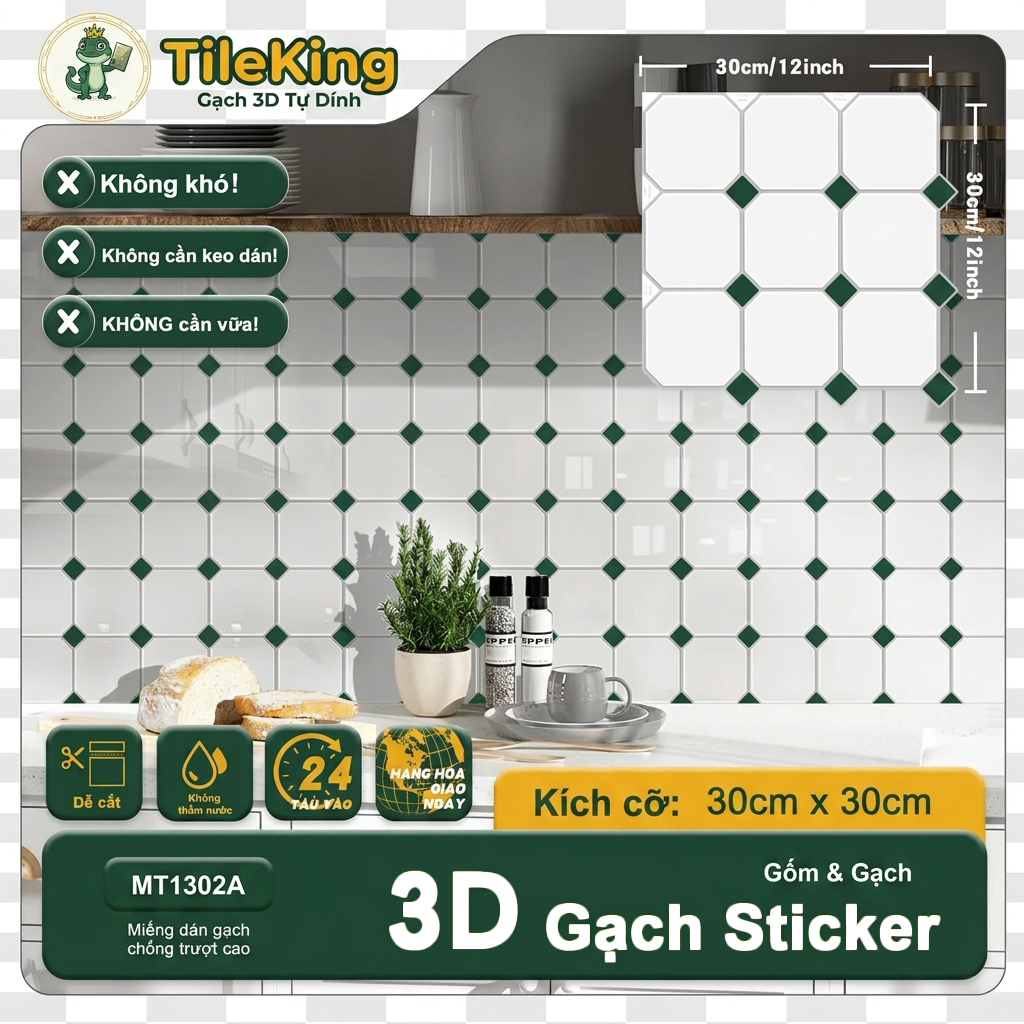 Octagon Trắng Chấm Xanh MT1302A